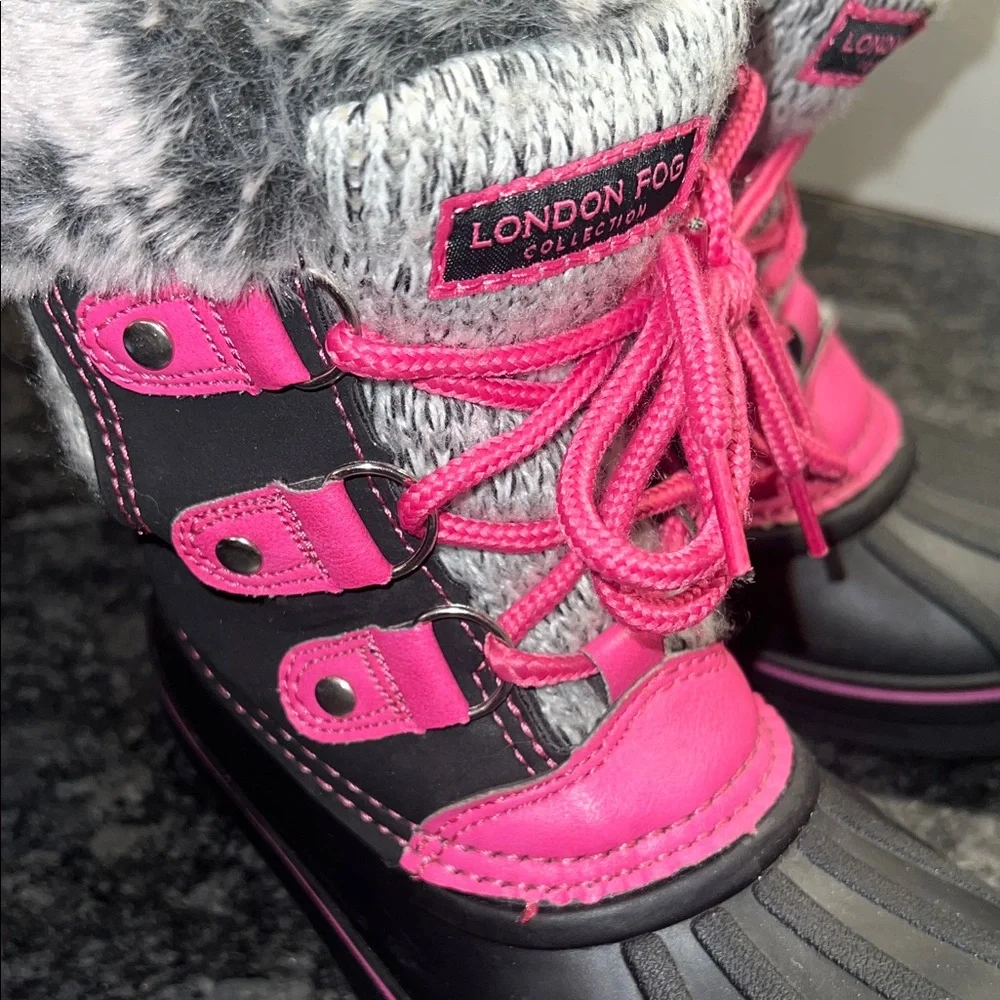 Size 11 London Fog Black and Pink Fur-Lined Boots. Like new.